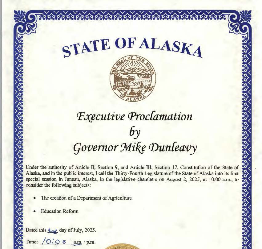<a href="https://akleg.gov/docs/pdf/34th Legislature 1st Special Session Proclamation.pdf">Governor Dunleavy has called the 34th Legislature into special session.</a> Please view the proclamation under the Popular Column