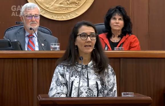 U.S. Representative Mary Peltola addresses the Joint Legislative Body.