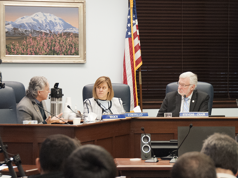 Senators Costello & Stevens listen to Senator Begich comment on SB30