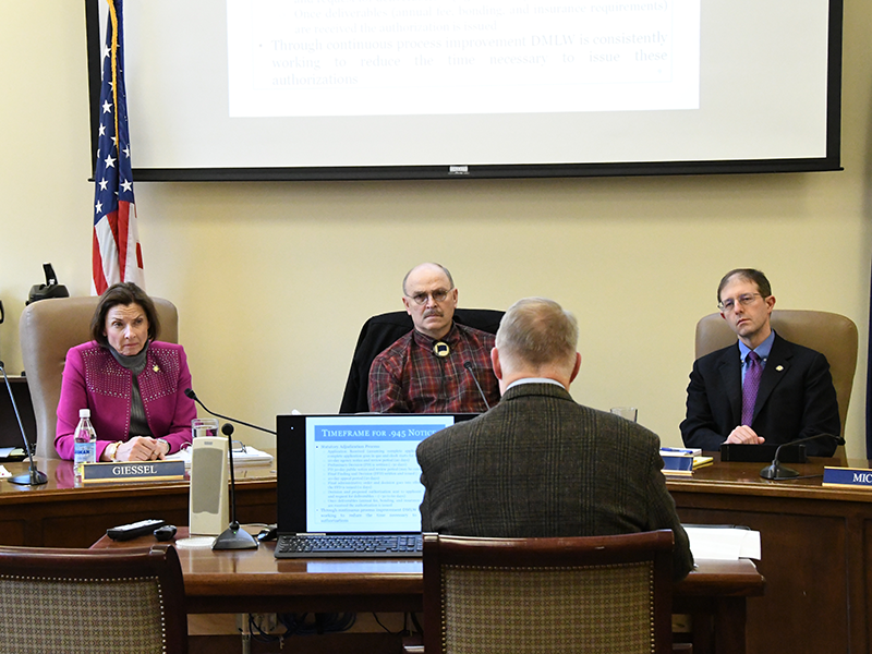 Senators Giessel, Bishop, and Kiehl listen to a presentation from the Dept. of Natural Resources: Mining, Land & Water