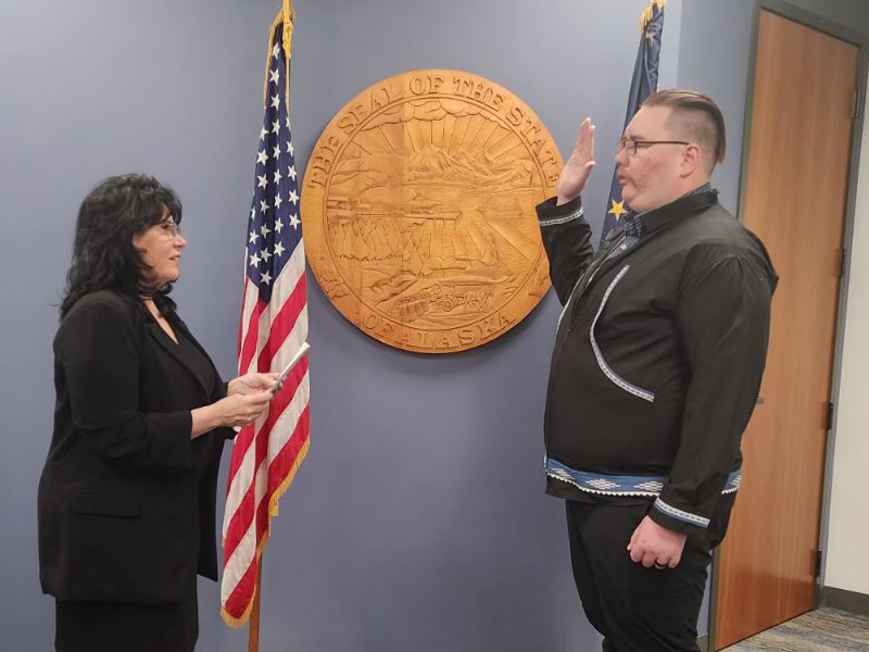 Thomas Baker is sworn into the Alaska State Legislature.